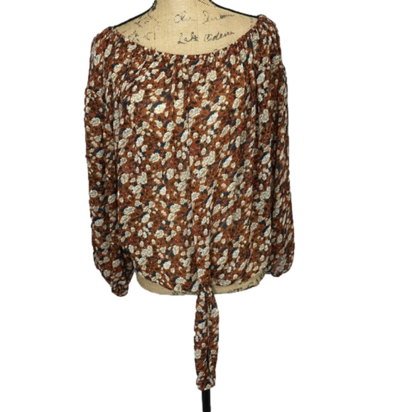 BOUTIQUE Floral Off Shoulder Tie Front Boho Blouse - Picture 5 of 12